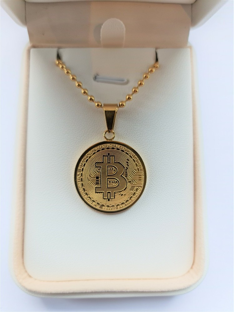 Bitcoin Cryptocurrency Pendant Necklace Gold Plated - Bitcoin B-image