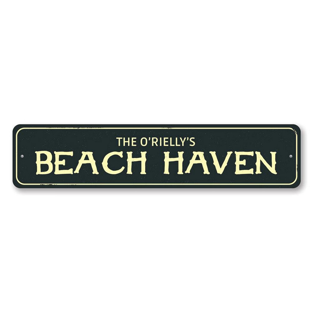 Beach Haven Sign, Personalized Family Name Beach House Aluminum Metal Decor Sign
