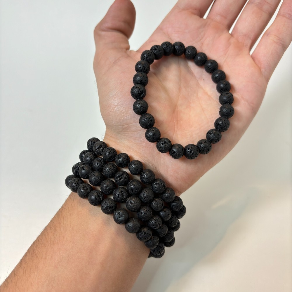 Lava Rock Bracelet - Genuine Lava Rock - Stretch Elastic - 8mm Rounds