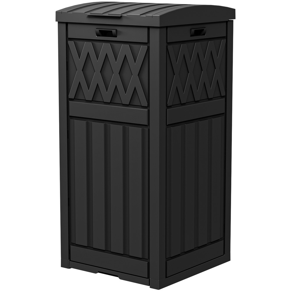 33 Gallon Outdoor Trash Can w/ Tiered Lid and Drip Tray Waterproof Garbage Can