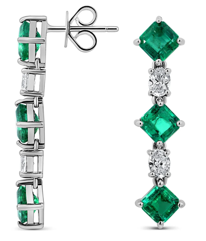 4Ct Princess Cut Simulated Green Emerald Stud Earrings in 925 Sterling Silver
