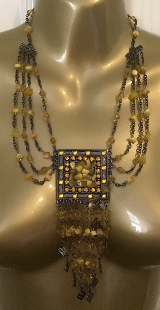 Vintage Boho Citrine Chips Statement Necklace