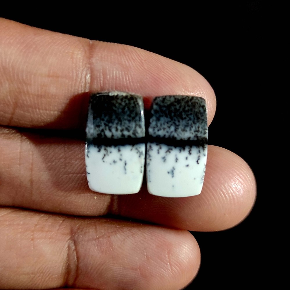 2 Pcs 14.70 Cts Natural Dendritic Opal Supply rectangle Cabochon 17.6x10x3.6 MM