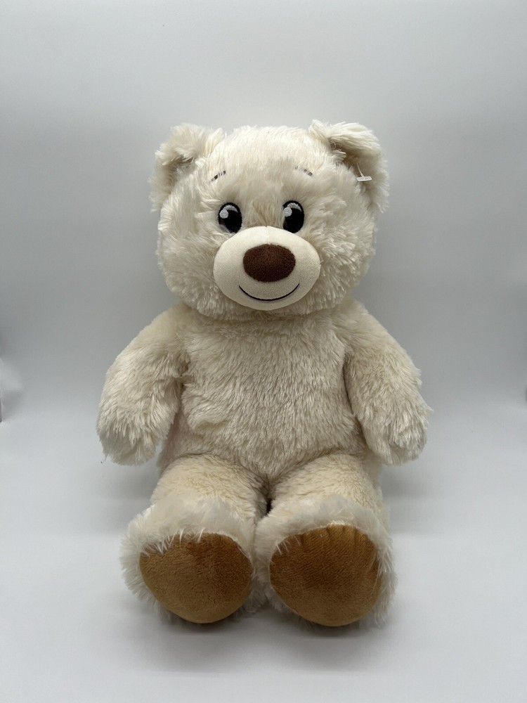 Build A Bear Workshop Plush Stuffed 15 Inch Teddy Bear Cream Beige Red Paw BABW
