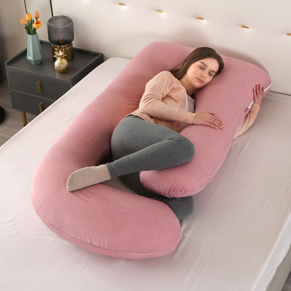 J-Shaped Extra Large Pregnancy Pillow with Cooling Cover for Full Body Support