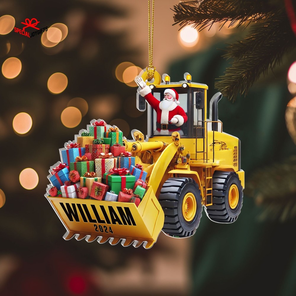 Personalized Front Loader 2d Flat Printed Acrylic Ornament Not 3d Santa On The