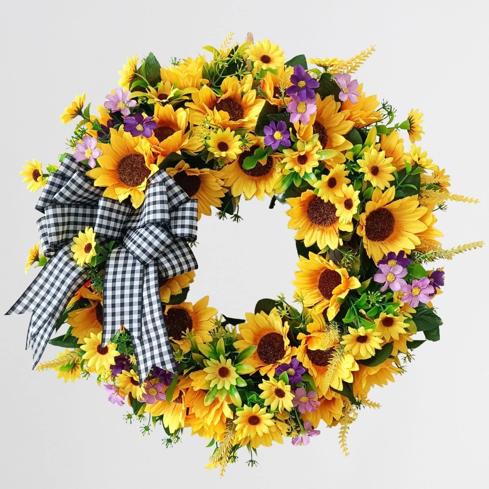 18 Inch Summer Sunflower Wreath for Front Door Porch Wall Decor