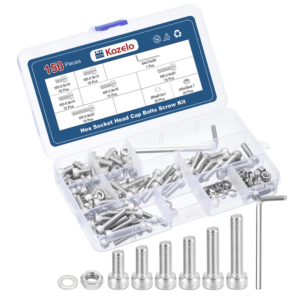 150pcs M5 Socket Head Cap Screws Bolt Nuts Kit, Stainless Steel