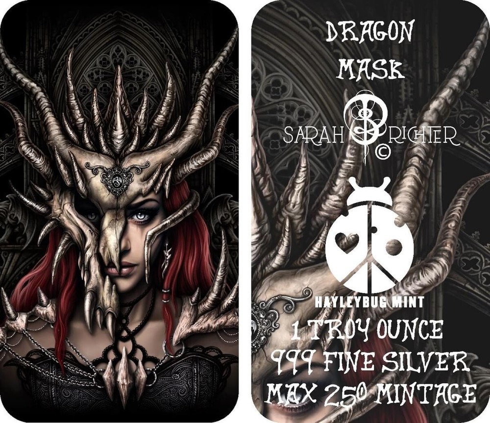 DRAGON MASK Hayleybug 1st Of 4 Sarah Richter Witch Woman 1 Oz .999 Silver Bar