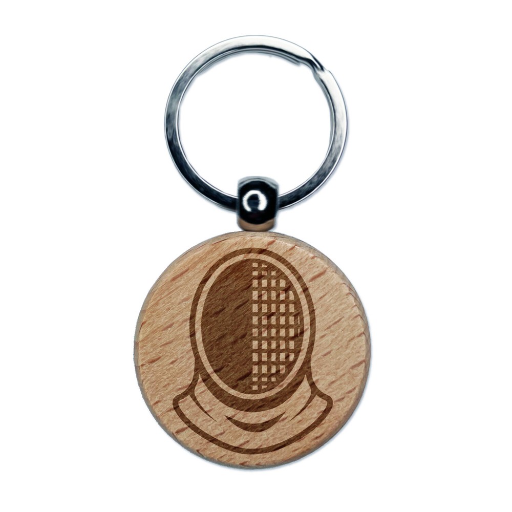 Fencer Fencing Mask Helmet Engraved Wood Round Keychain Tag Charm