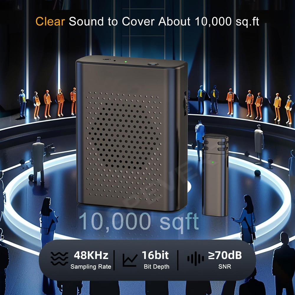 Portable Bluetooth Voice Amplifier with Wireless Microphone and 2000mAh Rechargeable Battery-image