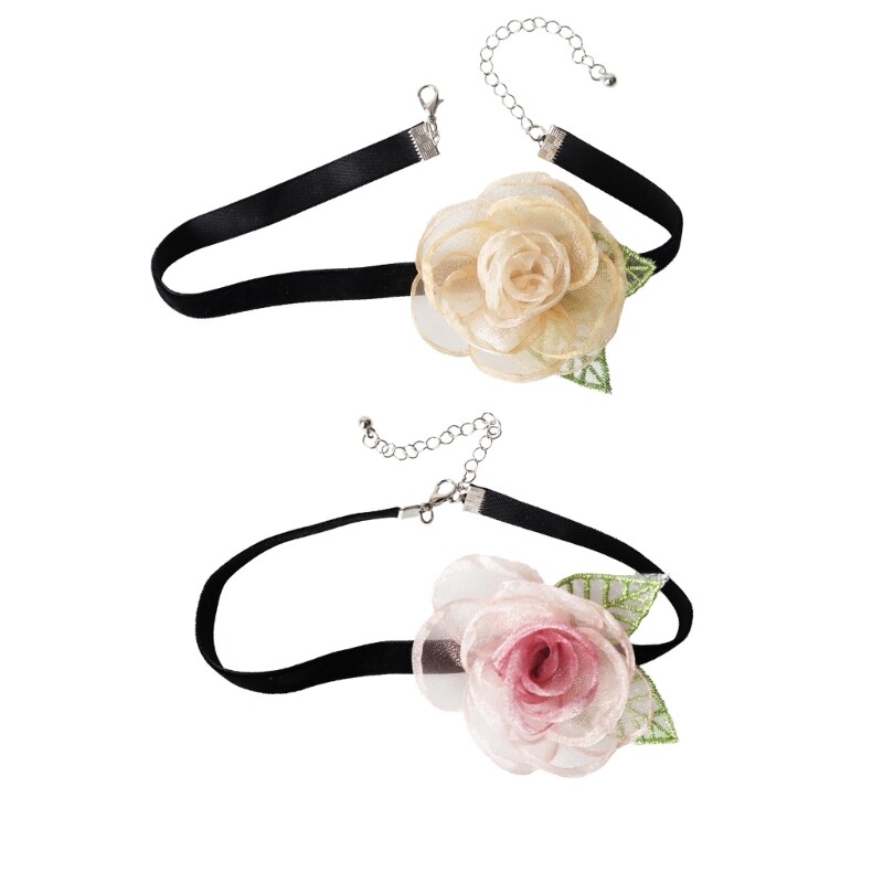 Trendy Fabric Flower Neckpiece Flower Strap Choker Fabric Flower Tie Necklace