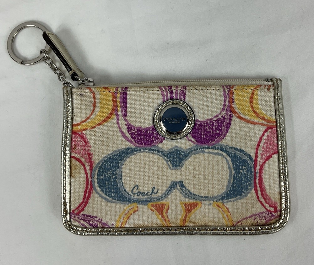 Coach Multicolor Canvas Logo Credit Card Keychain Wallet 5x3.5 Pocket-image