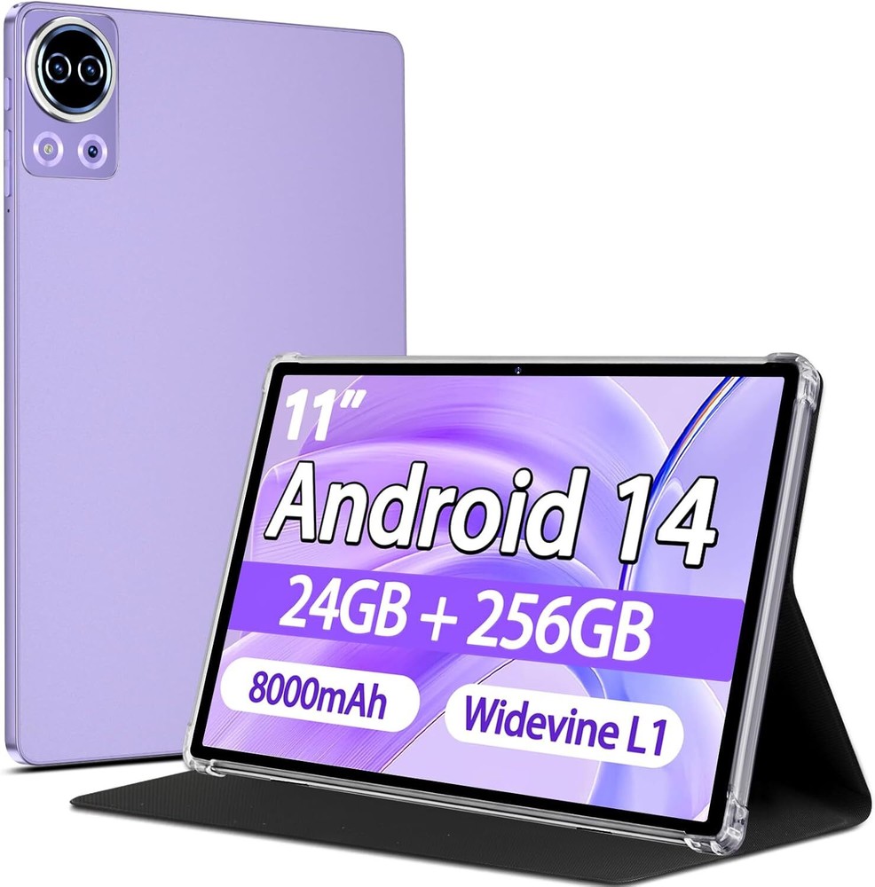 Tablet 11 inch Android 14 Tablets, 24GB+256GB+1TB Expand, Widevine L1 Purple