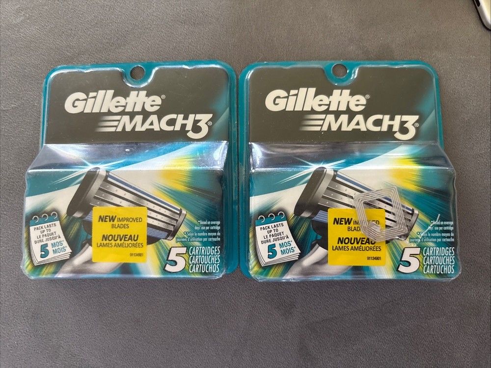 New Sealed Gillette Mach 3 Razor Blades 2 Pack 5 Cartridges Improved