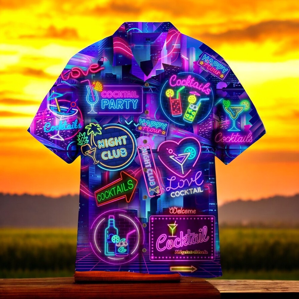 Lets Go To The Margarita Cocktail Party Neon Color Lights Hawaiian Shirt
