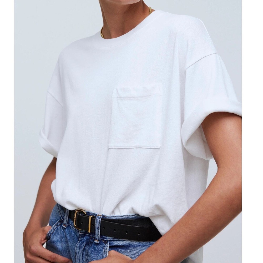 Madewell Women’s White Cotton Small Oversized Pocket Tee