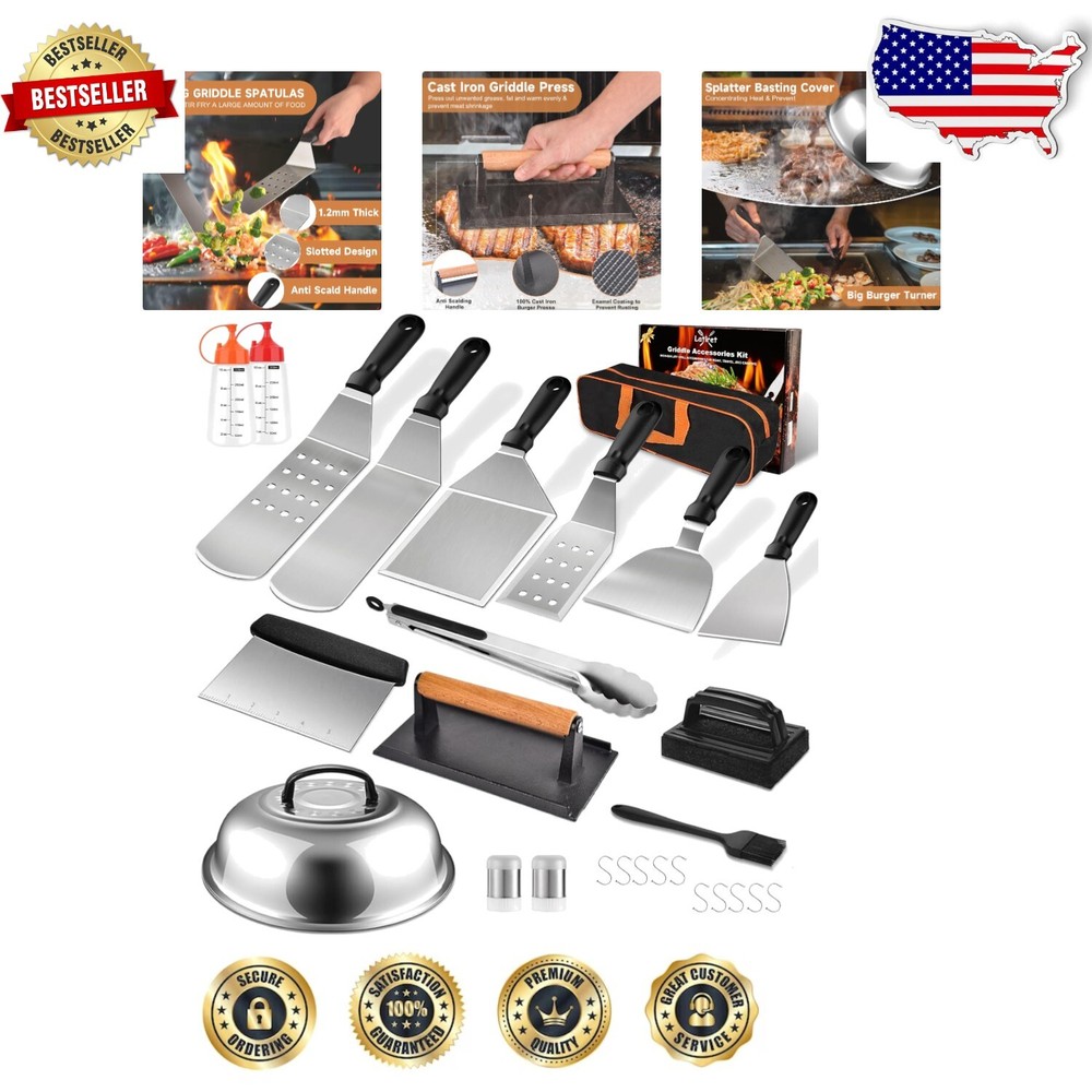 All-in-One Griddle Accessories Kit, 27-Pcs Stainless Steel Set with Storage Bag