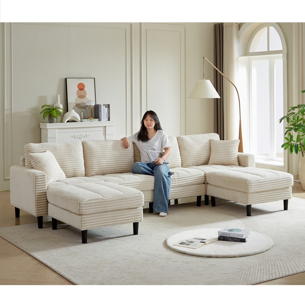 122.5-Inch Oversized U-Shaped Corduroy Modular Sofa for Spacious Living Rooms