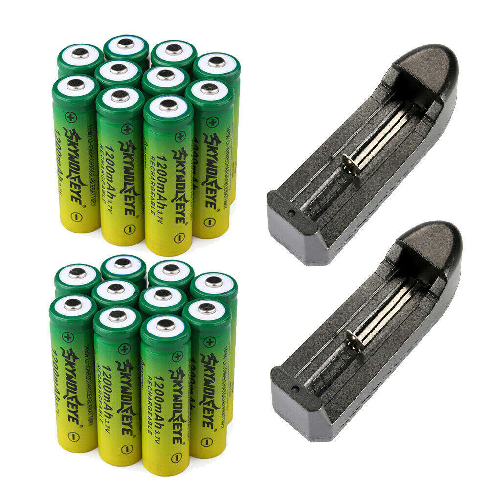 20pcs SkyWolfEye 14500 Battery Rechargeable 3.7V 1200mAh Cell + US Smart Charger