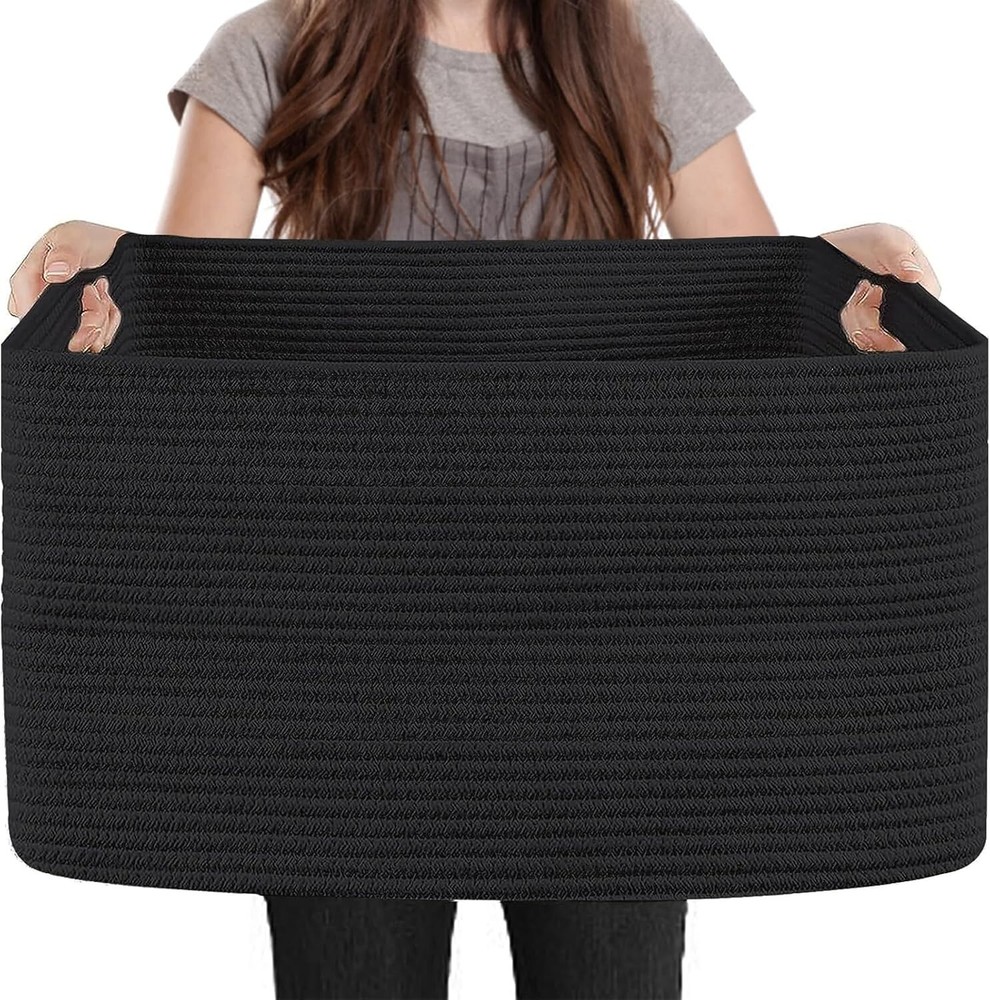 Extra Large Rectangle Storage Basket, 23.6 x 17 x 12 Black Blanket Basket Storag