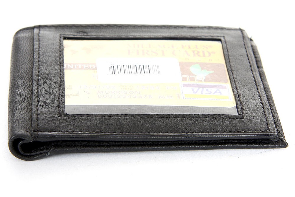 6-Slot Black Leather Mens Wallet with ID Window and Double Bill Compartment-image