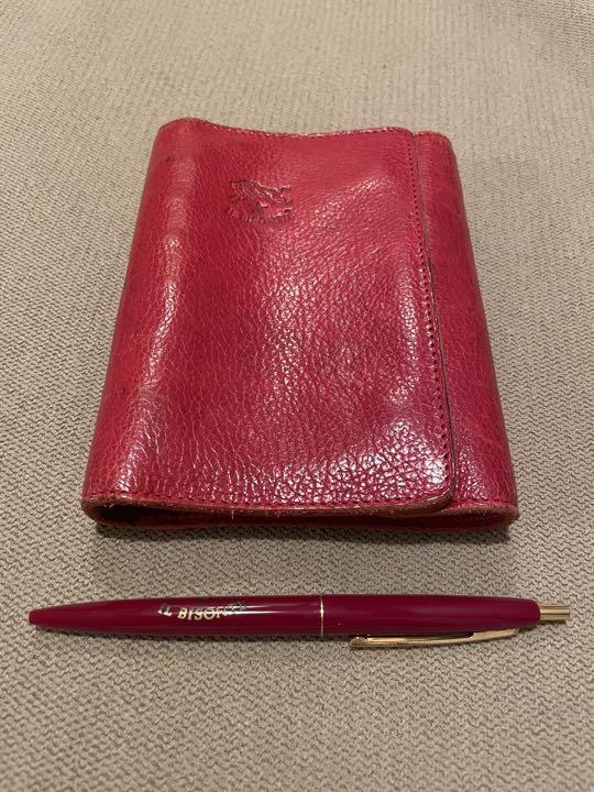 IL BISONTE Red Notebook Cover with Ballpoint Pen and Memo Pad Pre-Owned