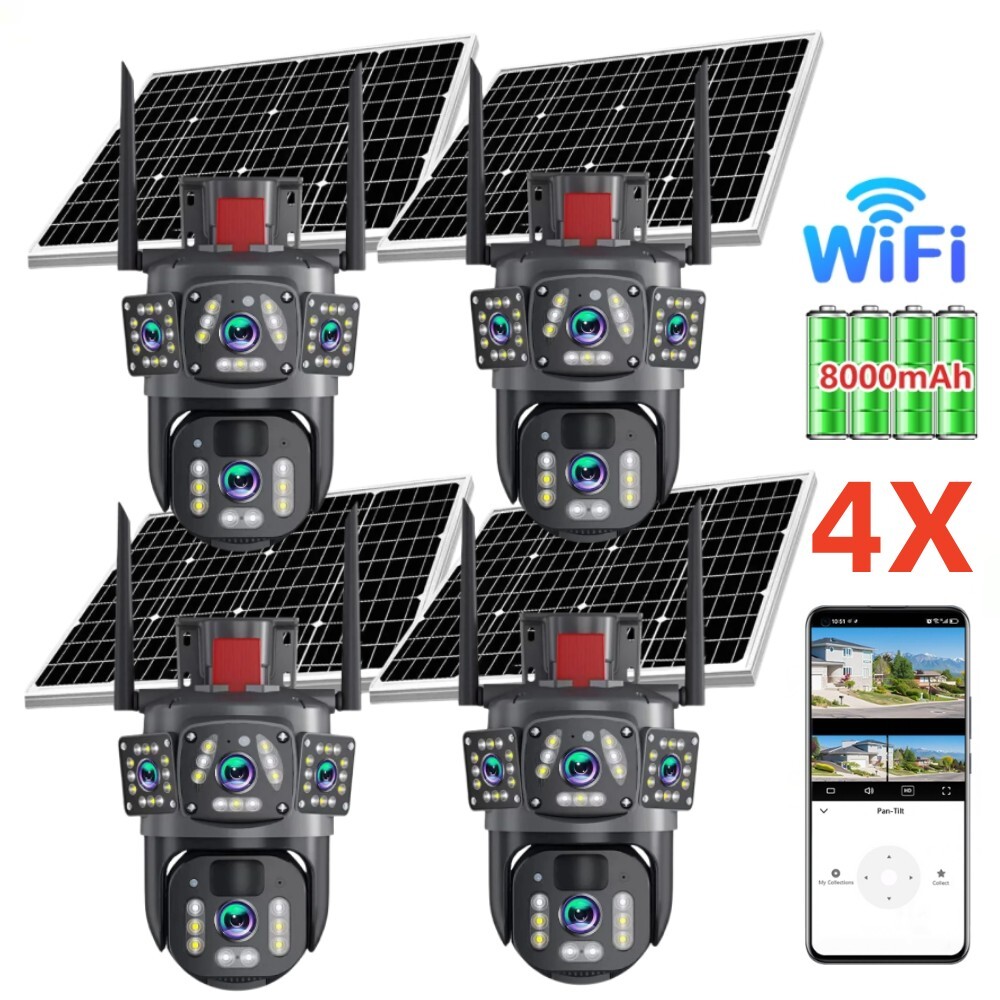 4PCS 3 Lens HD 9MP WiFi IP Camera Wireless Outdoor CCTV PTZ Home Security IR Cam