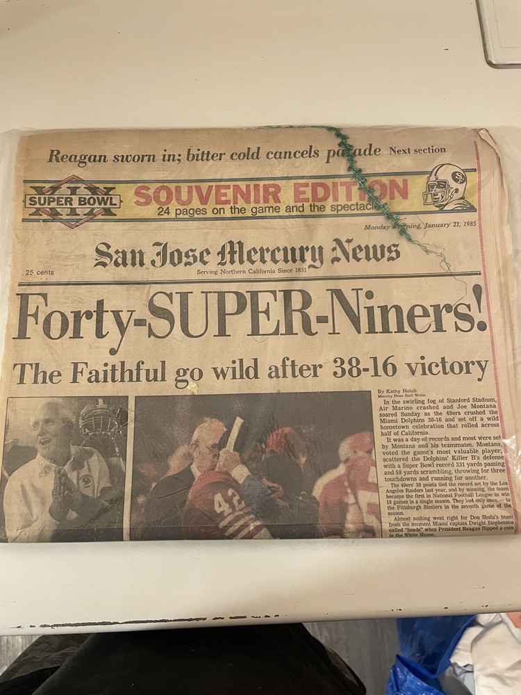 Jan 21 1986 The San Jose Mercury News Reagan Inauguration 49ers Dolphins XIX SB