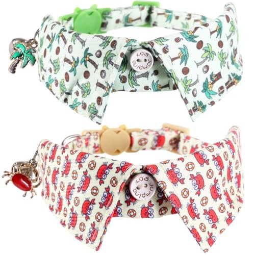 Lamphyface 2 Pack/Set Cat Collar Breakaway with Cute Bow Tie Coconut tree+crab