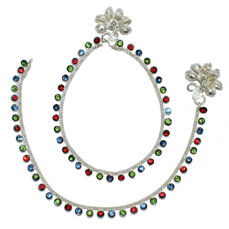 Anklet Payal Multicolor Kundan Pearl Ankle Ethnic Bracelet Brarefoot For Women