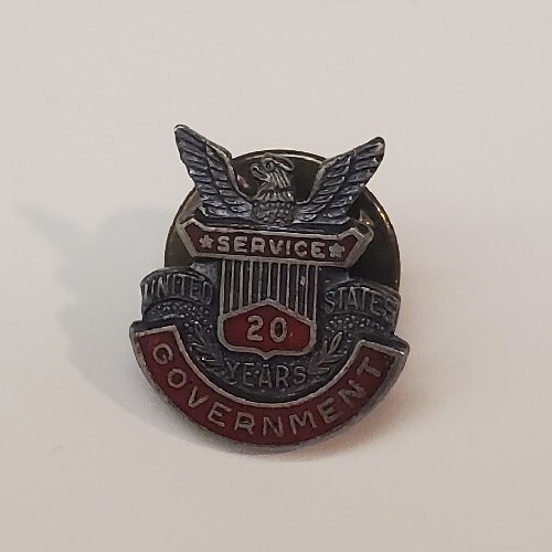20 Years of Government Service Pin Lapel Vest Vintage Tie Tack Sterling NYC