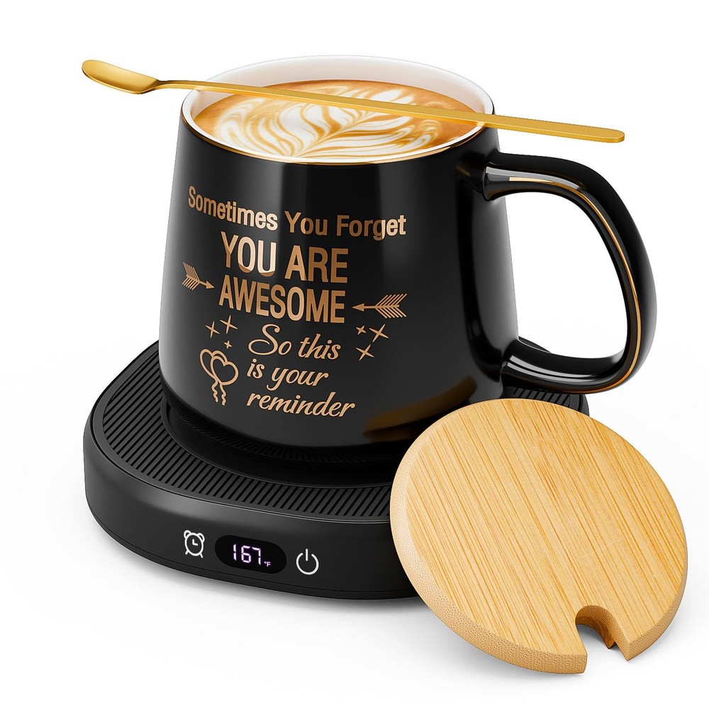 Coffee Mug Warmer and You Are Awesome Mug Set with Auto Shut Off  