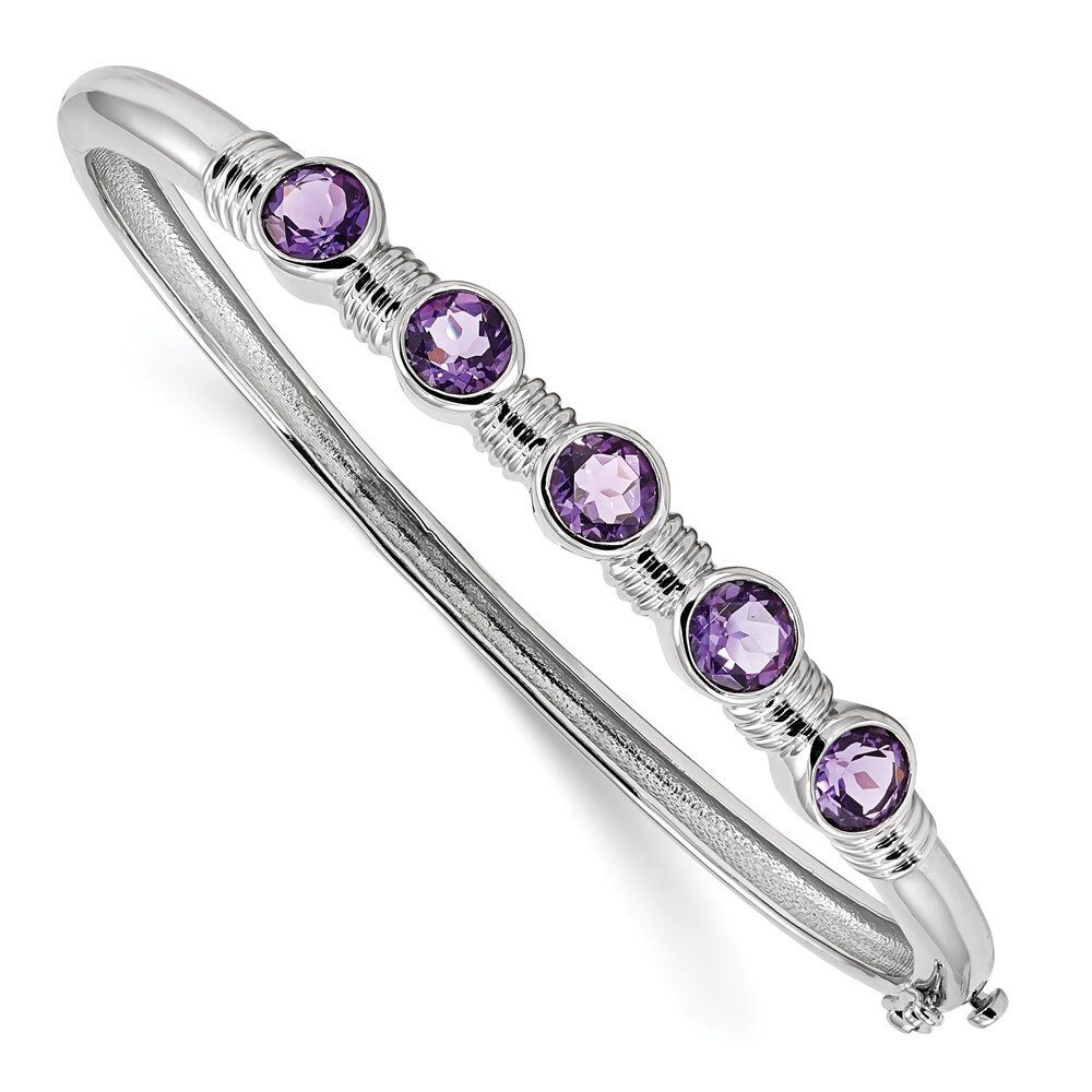 Sterling Silver Rhodium-plated Amethyst Hinged Bangle Bracelet 7.25