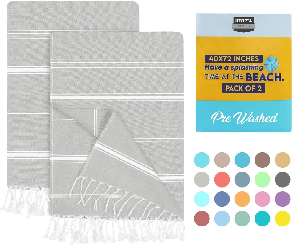 Utopia 2-Pack Turkish Beach Towels 100% Cotton Quick-Dry Sand Free 40x72