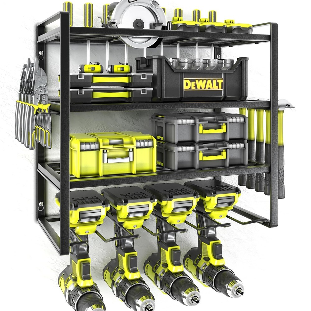 KAFAHOM Power Tool Organizer,4 Layer Drill Holders Wall Mount,Heavy Duty Meta...