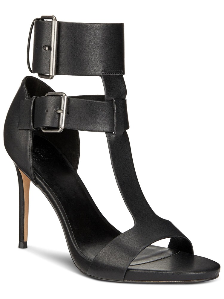 AAJ BY AMINAH Womens Black Double Zahra Open Toe Stiletto Heeled Sandal 5.5 M