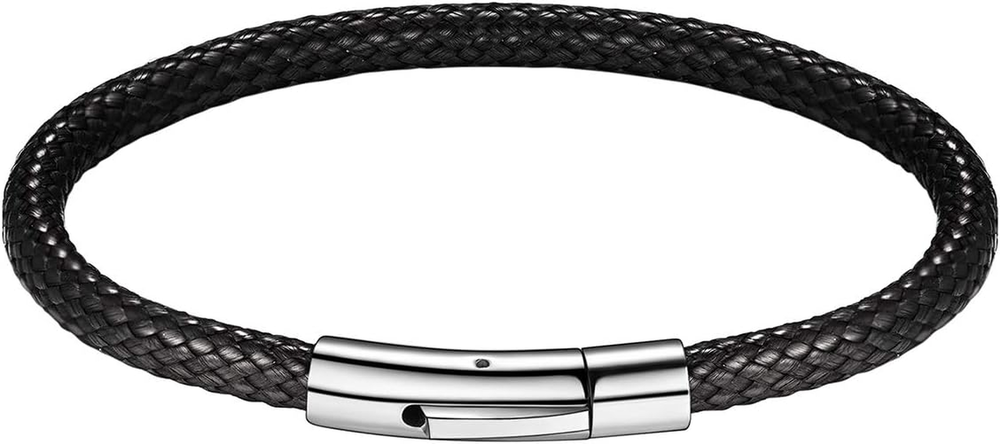 Braided Leather Bracelets for Men, Black/Brown Stainless Steel Engraved Inspirat