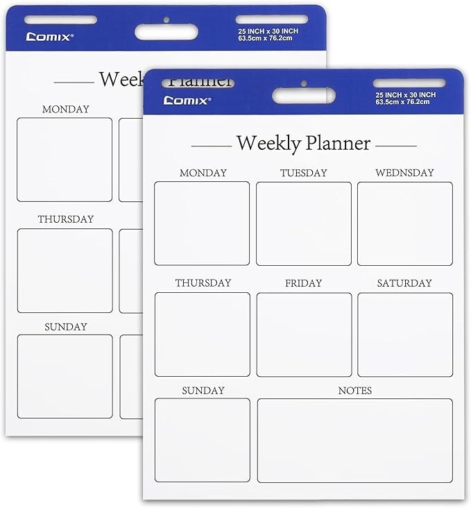 2 Comix Extra Large Weekly Family Wall Planner 25x30 Sticky Calendar Easel Pad