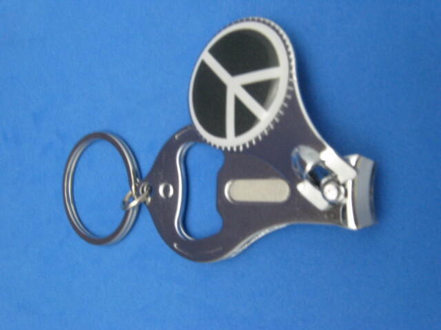 Peace Sign Keyring with Nail Clipper and Bottle Opener #237