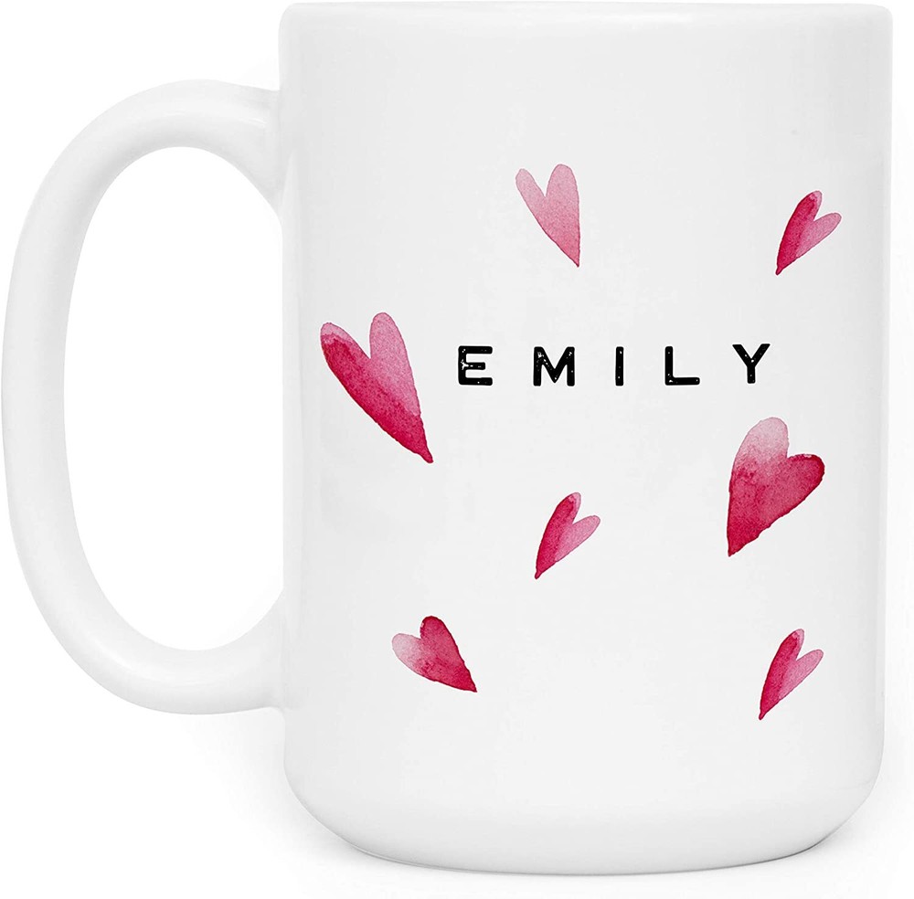 Custom 15oz Heart Coffee Mug with Your Name & Matching Spoon