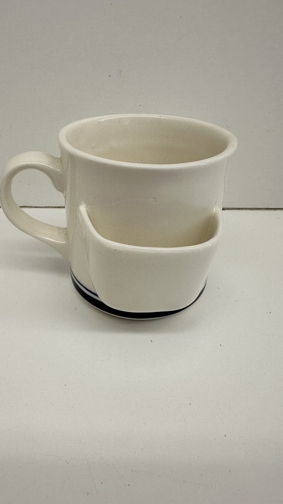 Vintage Restaurant Ware  Tea Cup Mug with  Bag  Holder White with Blue accents