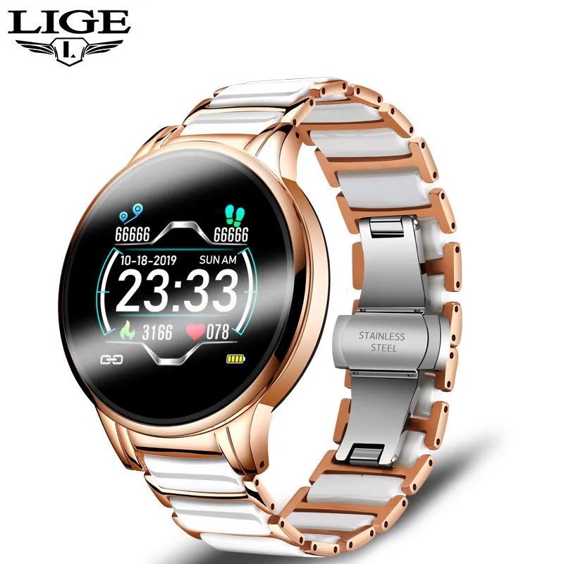 Gold LIGE cross-border smart watch ceramic multi-function sports monitoring-image