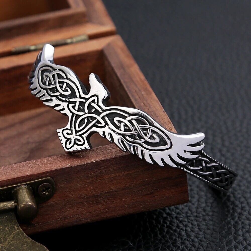 Viking Raven Eagle Bangle 316L Stainless Steel Men Women Vintage Bracelet Gifts