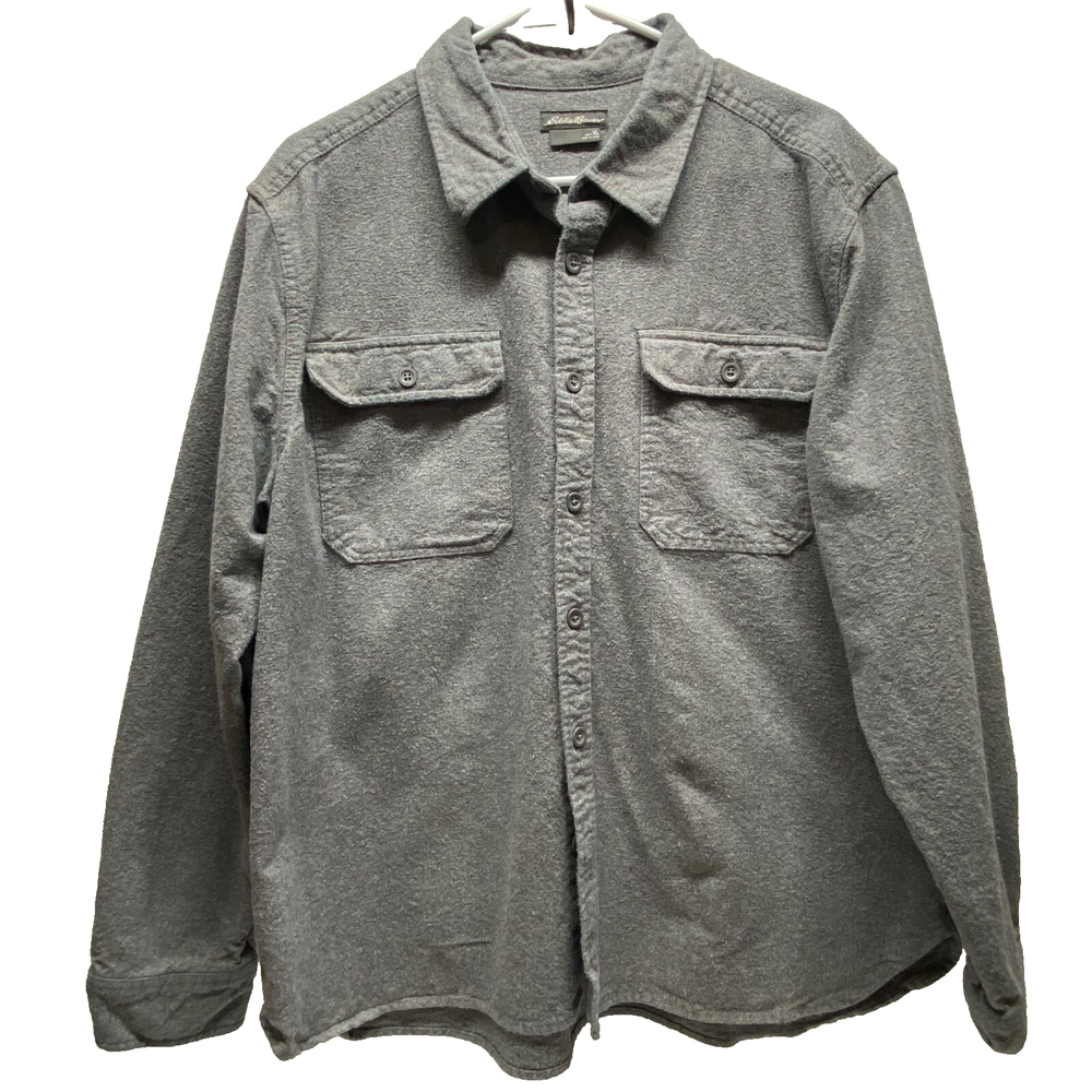 Eddie Bauer Mens XL Gray Chamois Flannel Heavyweight Shirt Jacket Shacket EUC