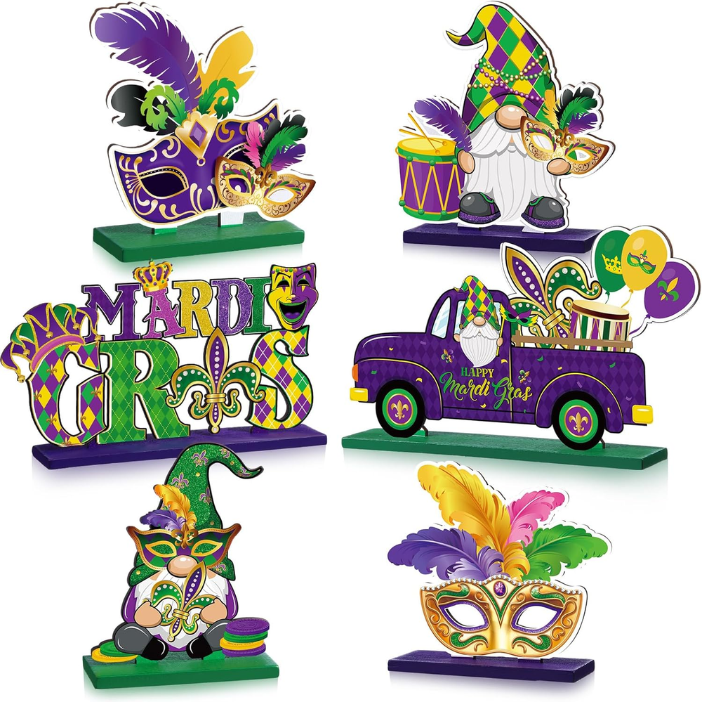 6 Pcs Mardi Gras Table Decorations Mardi Gras Wooden Table Centerpieces Masquera