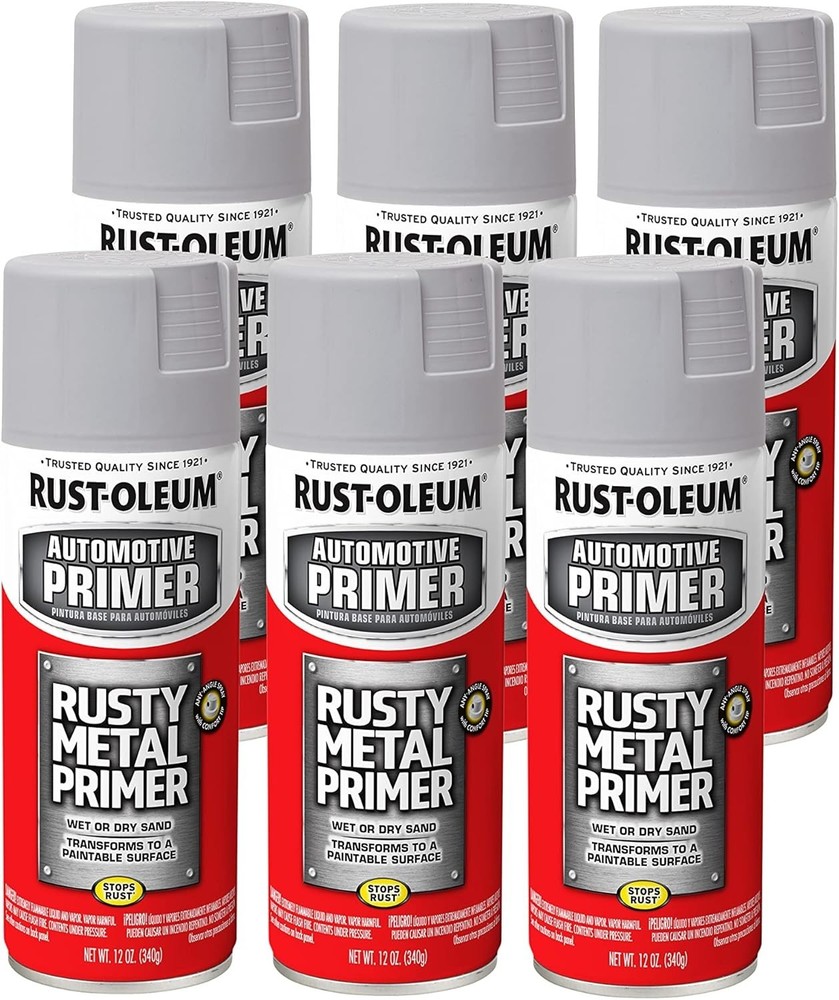 Rust-Oleum 249331 Rusty Metal Primer Spray Paint 12oz Light Gray - 6 Pack