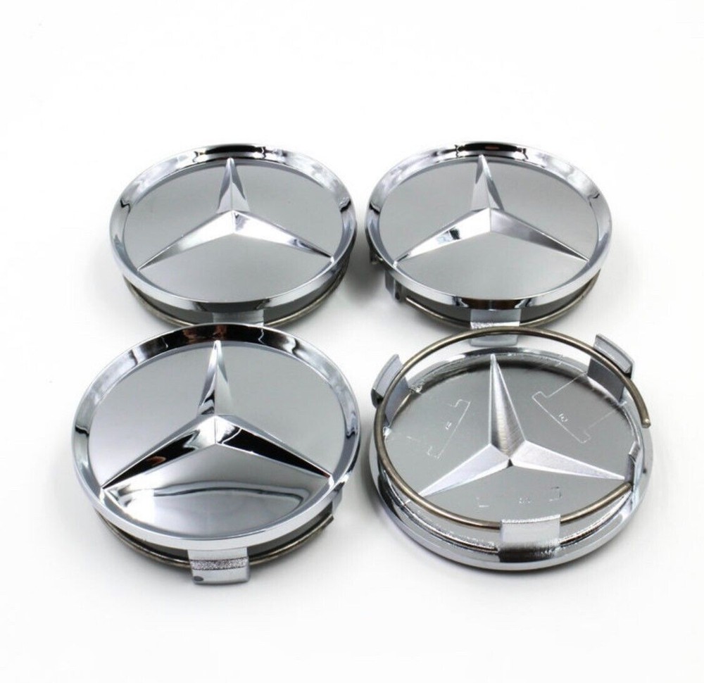 4X  Glossy Chrome Wheel Hub Center Caps for Mercedes-Benz Defect 75 mm/ 2,95 in