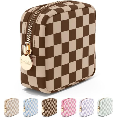 Makeup Bag Travel Cosmetics Pouch and Toiletry Mini Chocolate Sand Checkered