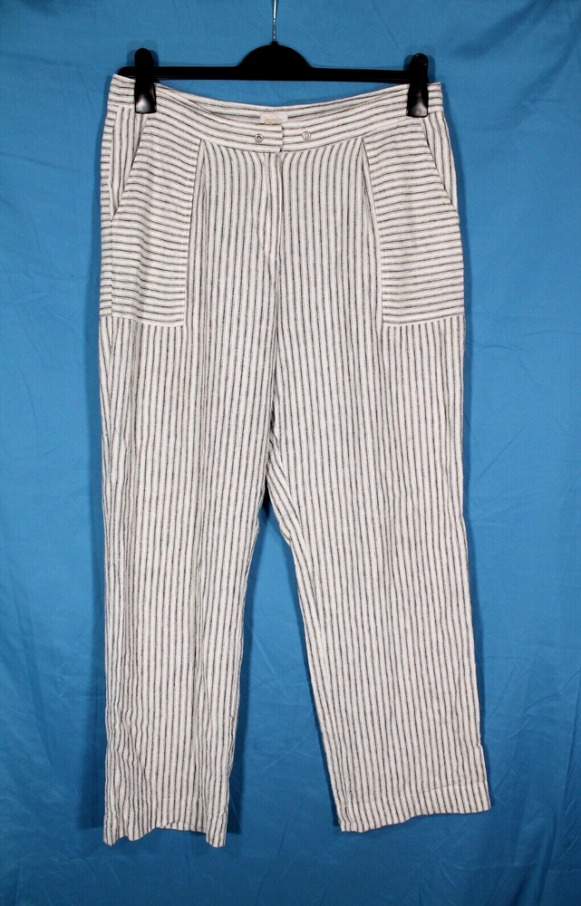 LAUNDRY By SHELLI SEGAL Blue Striped LINEN BLEND Wide Leg PLEATED FRONT Pants 12